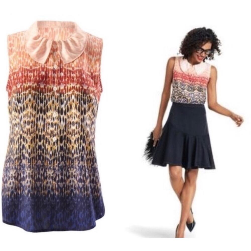 CABI 3078 Love Tunic Blouse Peter Pan Collar Abstract Print Sleeveless Top S